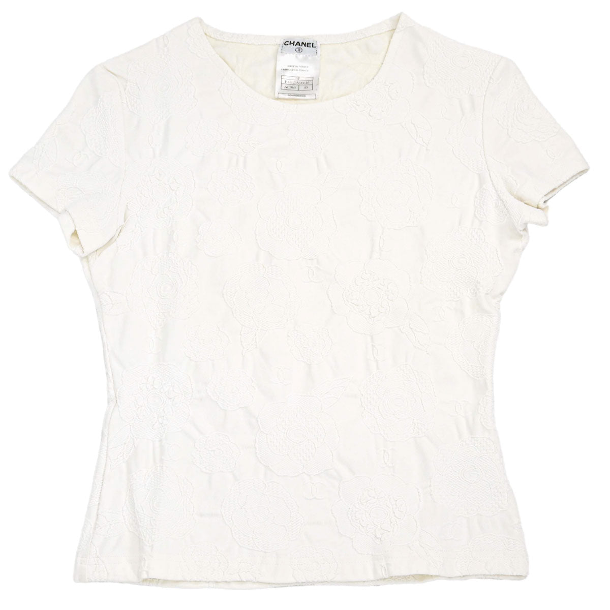 Chanel 1998 Short Sleeve Camellia T-shirt Top White #40