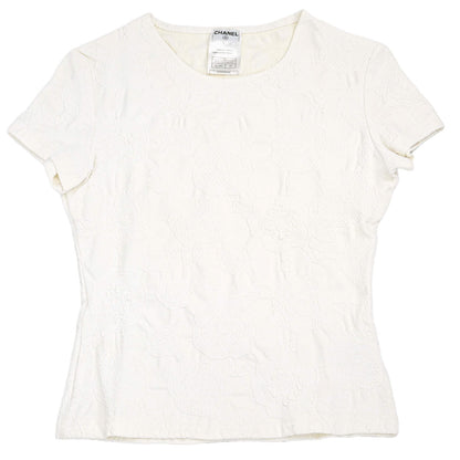 Chanel 1998 Short Sleeve Camellia T-shirt Top White #40