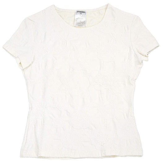 Chanel 1998 Short Sleeve Camellia T-shirt Top White #40