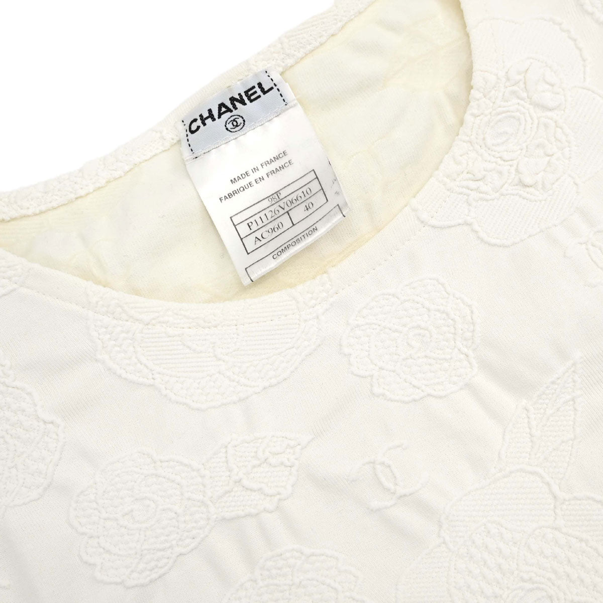 Chanel 1998 Short Sleeve Camellia T-shirt Top White #40