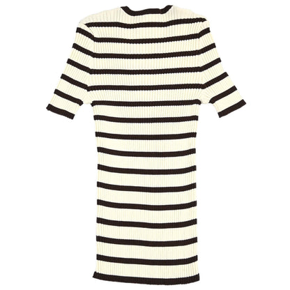 Chanel 1998 Short Sleeve Border Top Ivory Brown #38