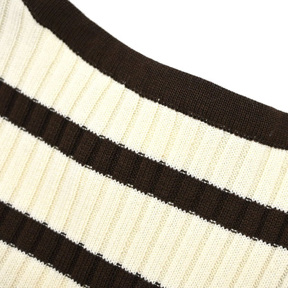 Chanel 1998 Short Sleeve Border Top Ivory Brown #38