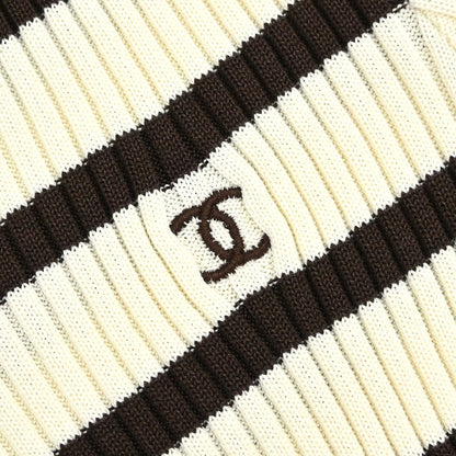 Chanel 1998 Short Sleeve Border Top Ivory Brown #38