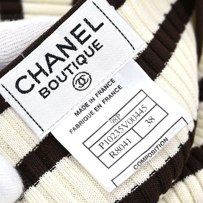 Chanel 1998 Short Sleeve Border Top Ivory Brown #38