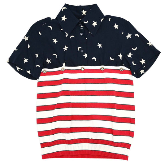 Chanel 2008 Short Sleeve American Flag Polo Shirt Top Navy Red #40