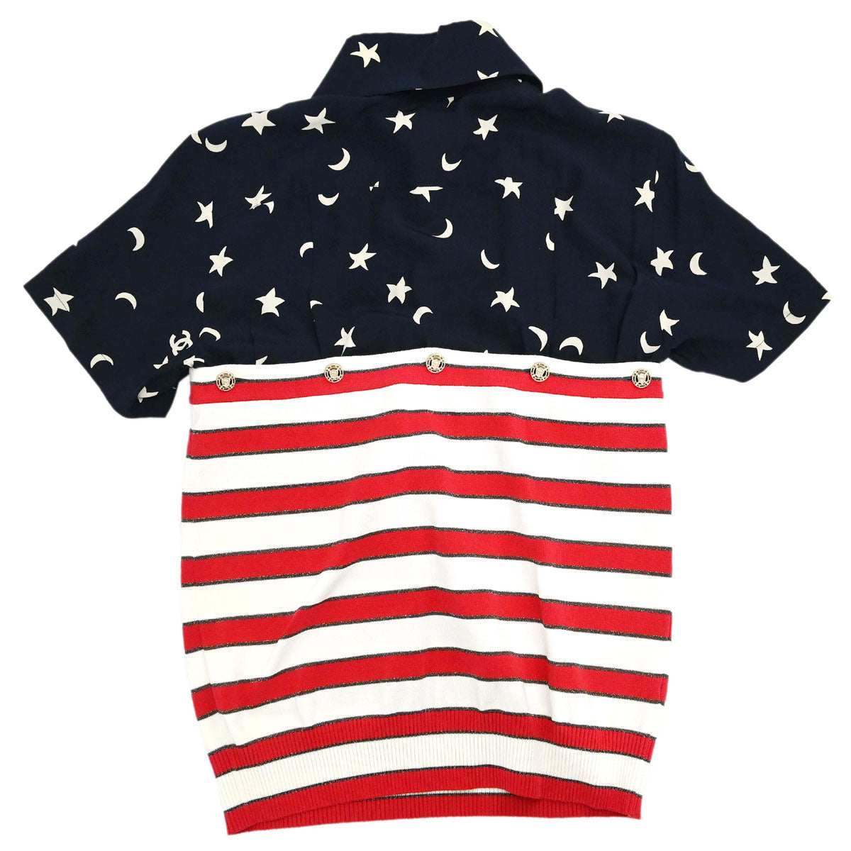 Chanel 2008 Short Sleeve American Flag Polo Shirt Top Navy Red #40