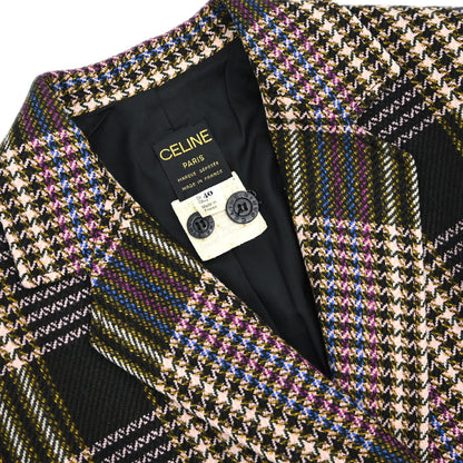 Celine Double Breasted Tweed Jacket Black Brown #40