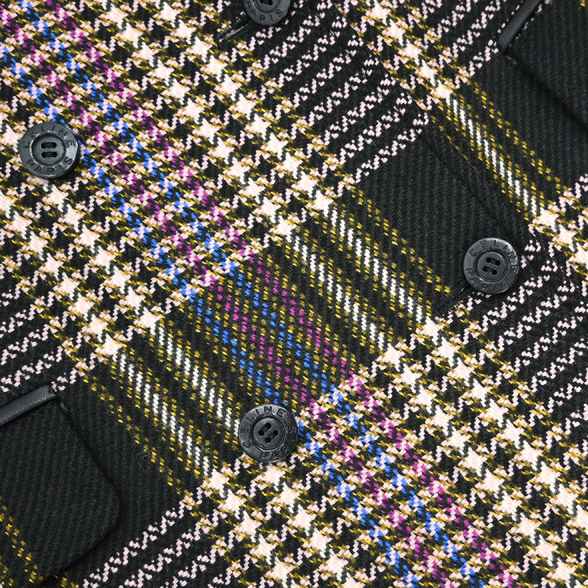 Celine Double Breasted Tweed Jacket Black Brown #40
