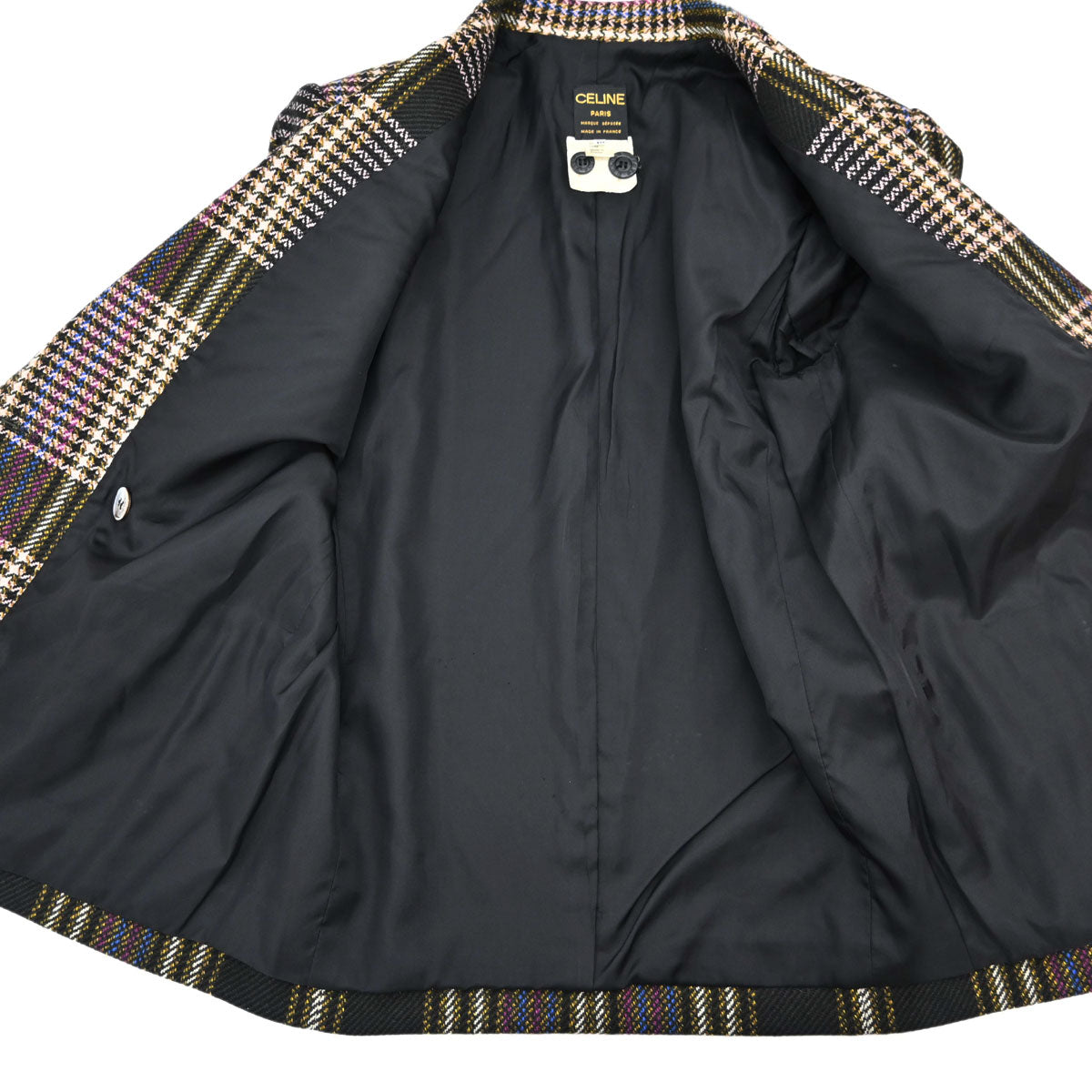 Celine Double Breasted Tweed Jacket Black Brown #40
