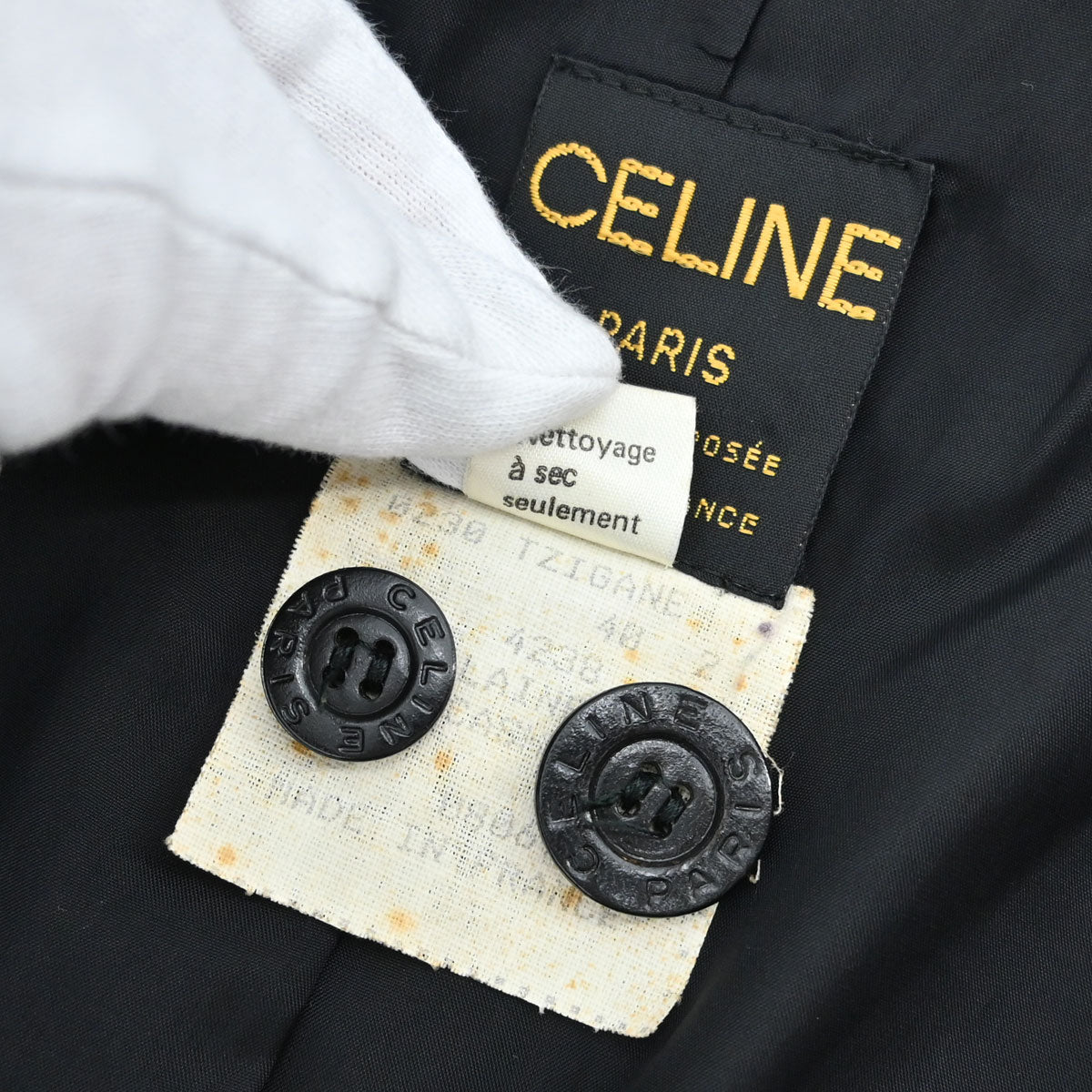 Celine Double Breasted Tweed Jacket Black Brown #40
