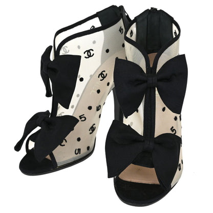 Chanel * CC Dots Bow Black Mesh Short Boots Shoes #38