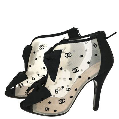 Chanel * CC Dots Bow Black Mesh Short Boots Shoes #38
