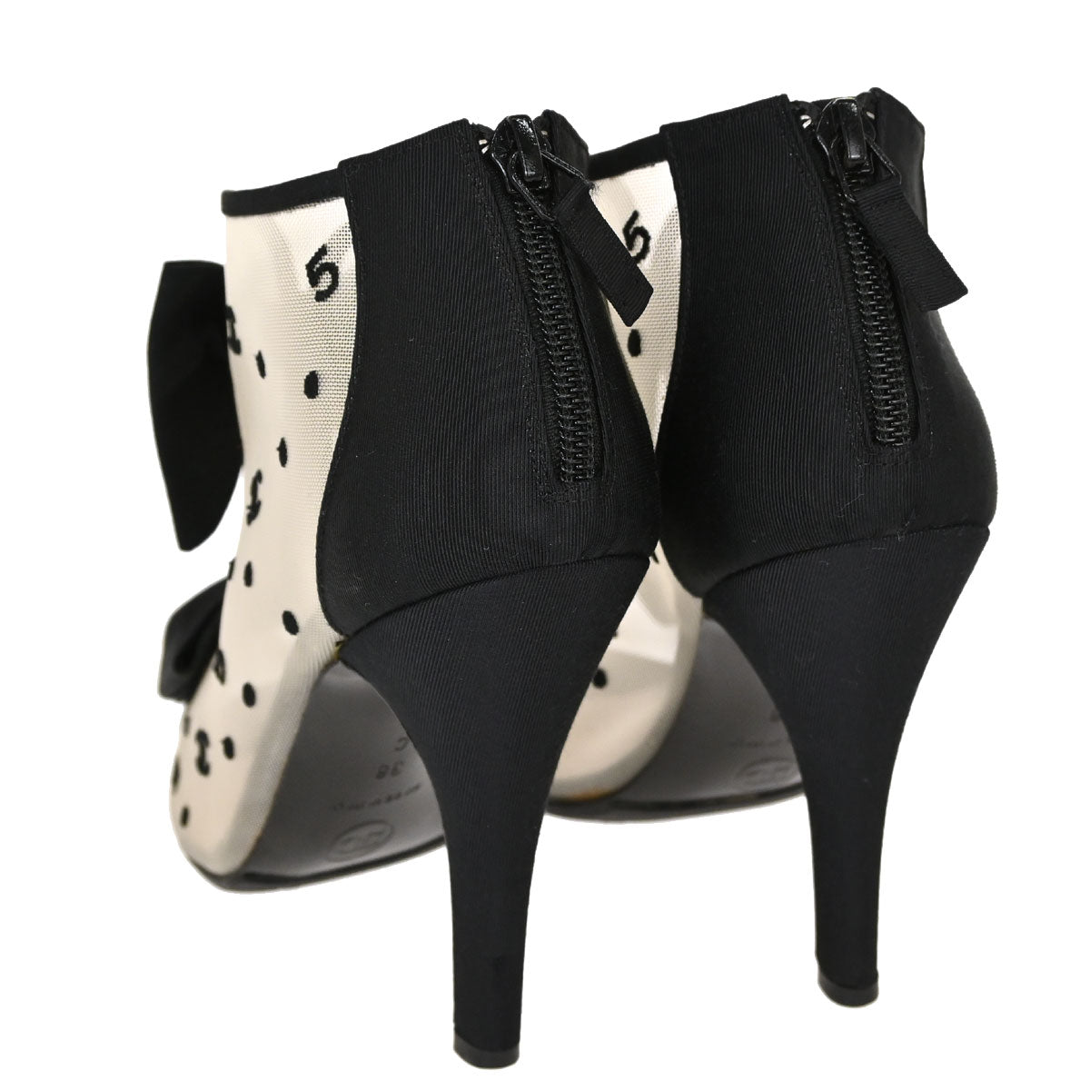 Chanel * CC Dots Bow Black Mesh Short Boots Shoes #38