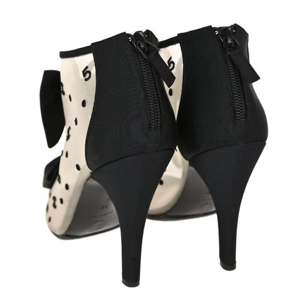 Chanel * CC Dots Bow Black Mesh Short Boots Shoes #38