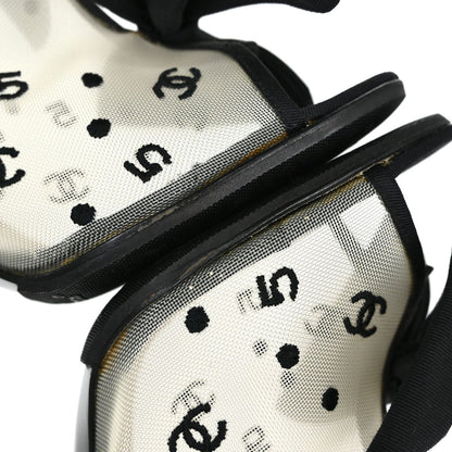 Chanel * CC Dots Bow Black Mesh Short Boots Shoes #38