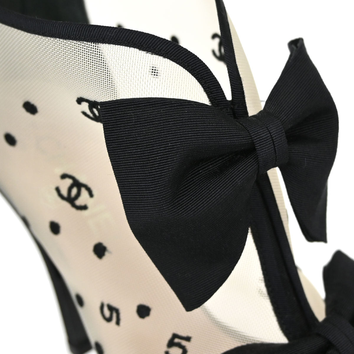 Chanel * CC Dots Bow Black Mesh Short Boots Shoes #38