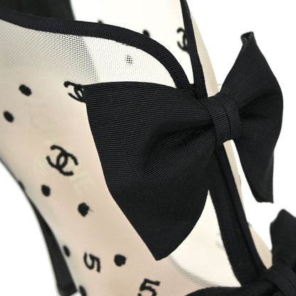 Chanel * CC Dots Bow Black Mesh Short Boots Shoes #38