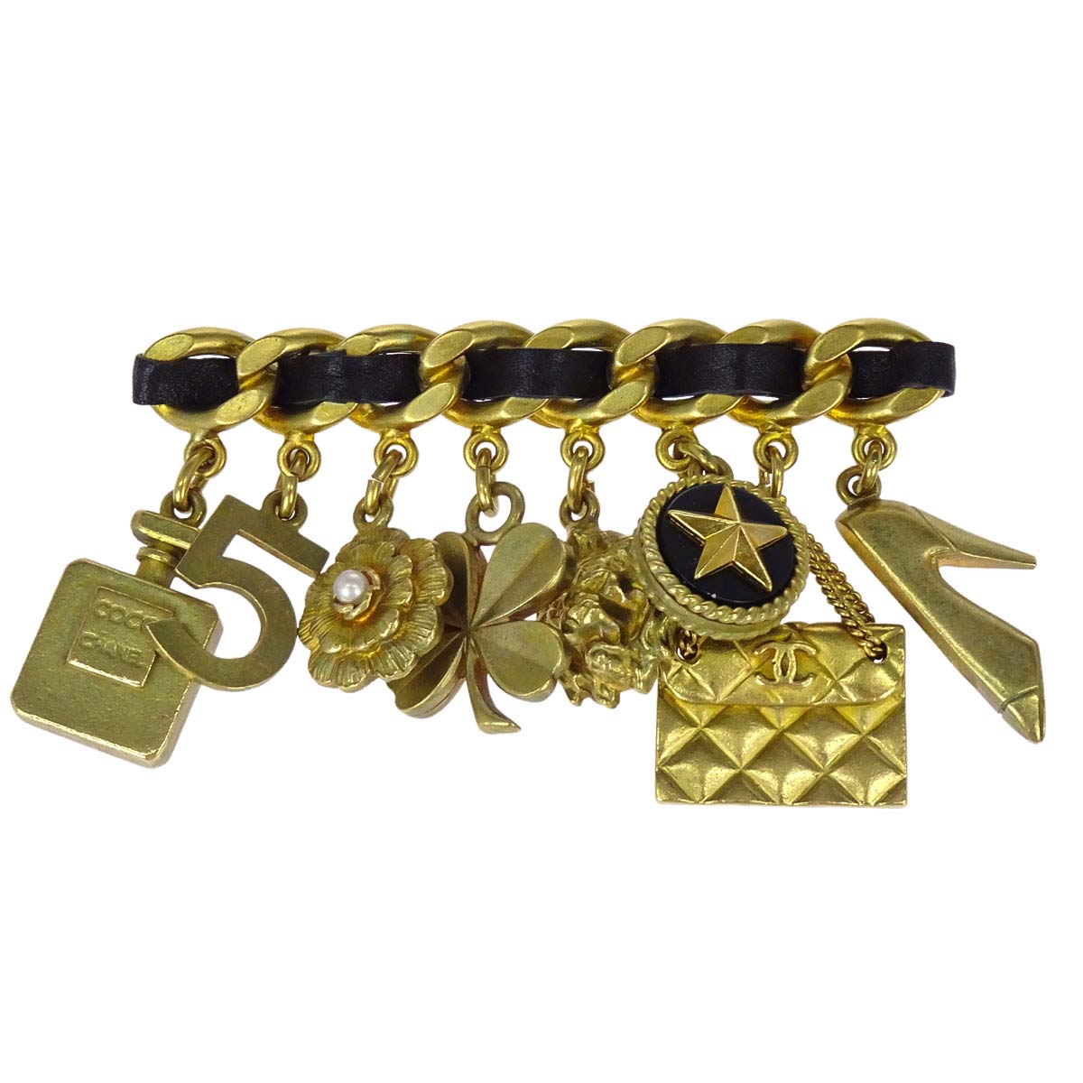 Chanel Icon Brooch Pin Bag Perfume Bottle Clover No5 Gold 94A