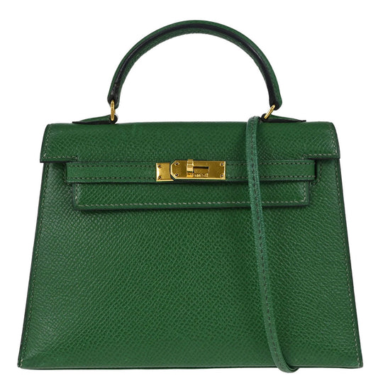 Hermes Green Courchevel Mini Kelly 15 2way Sellier Shoulder Handbag