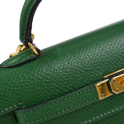 Hermes Green Courchevel Mini Kelly 15 2way Sellier Shoulder Handbag