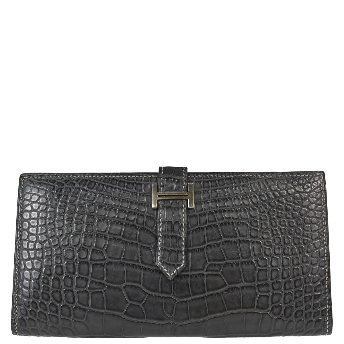 Hermes * Graphite Matt Alligator Bearn Soufre Long Wallet