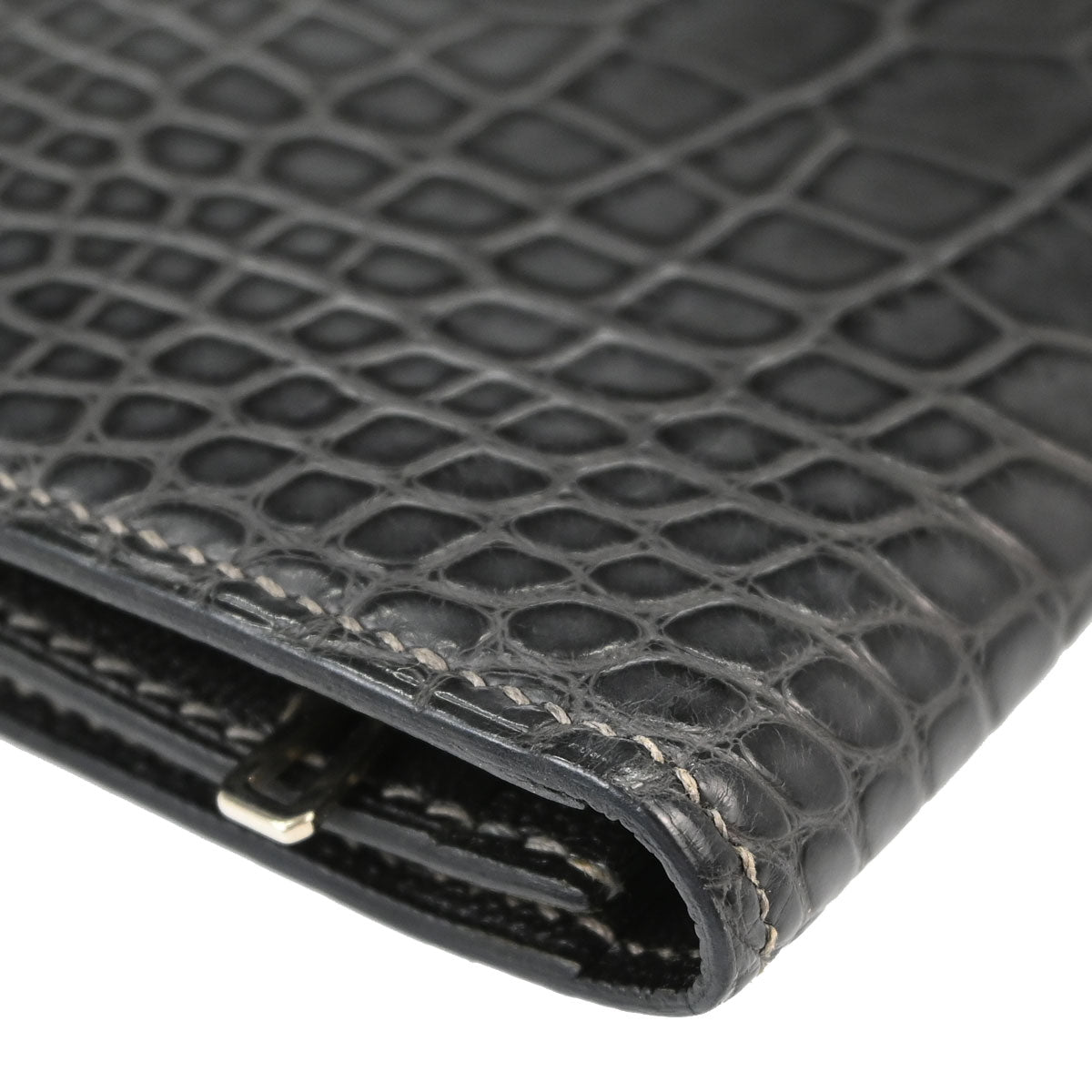 Hermes * Graphite Matt Alligator Bearn Soufre Long Wallet