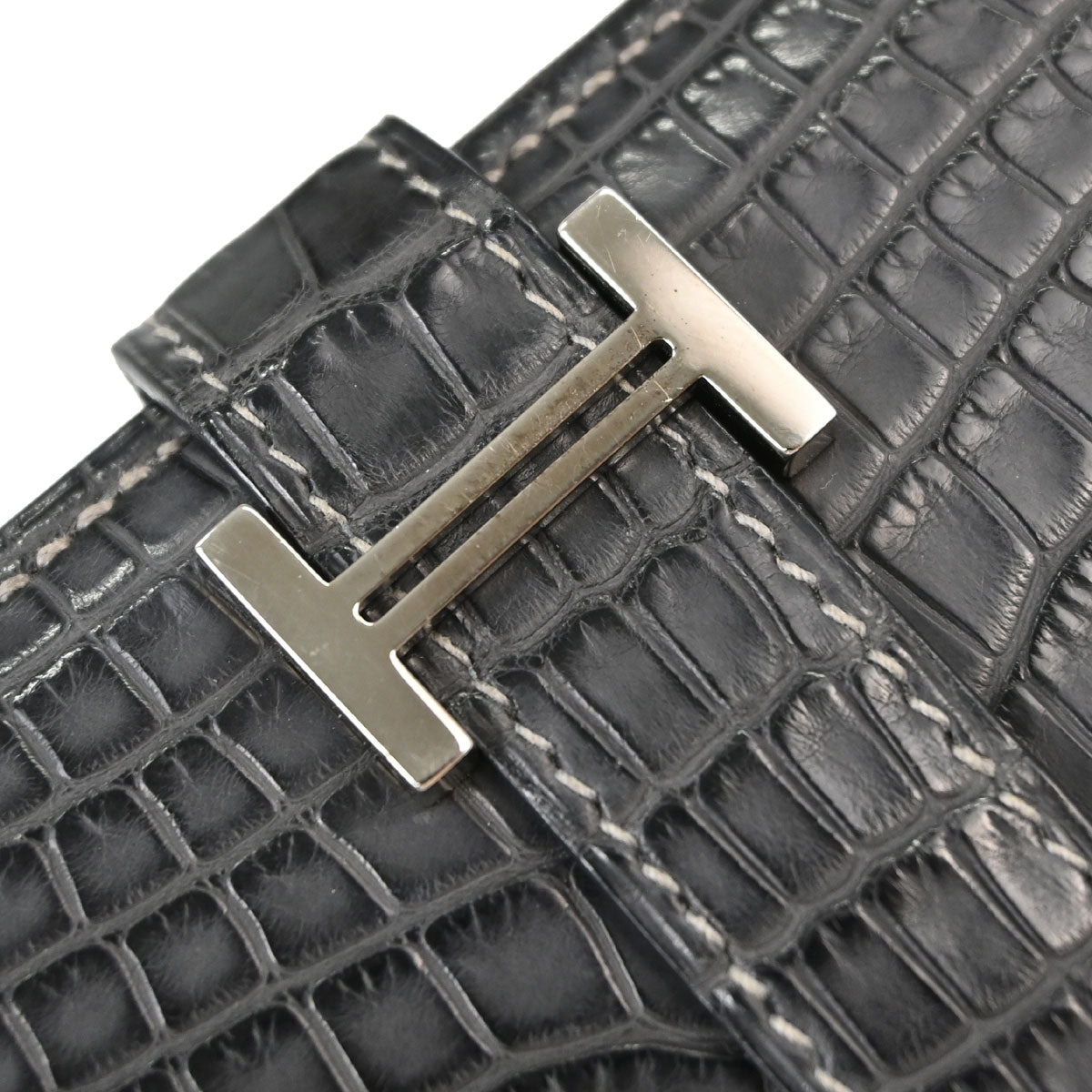 Hermes * Graphite Matt Alligator Bearn Soufre Long Wallet
