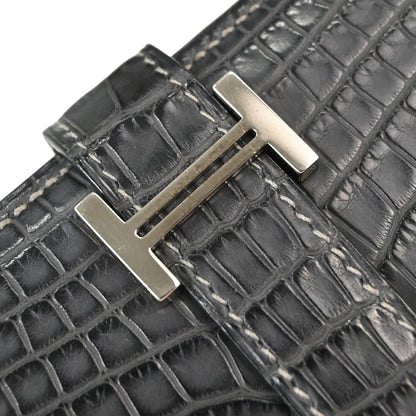 Hermes * Graphite Matt Alligator Bearn Soufre Long Wallet