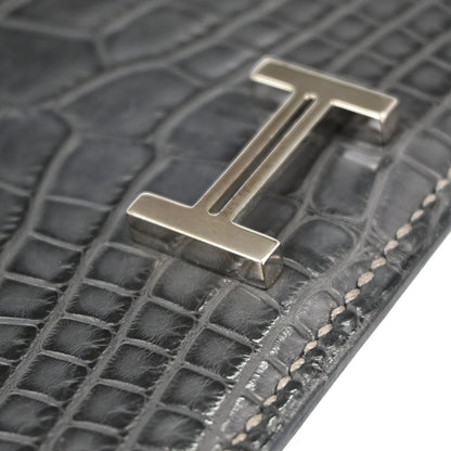 Hermes * Graphite Matt Alligator Bearn Soufre Long Wallet