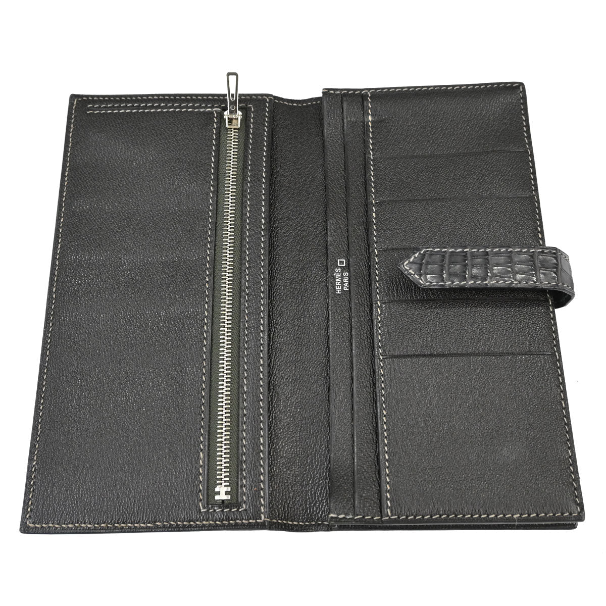 Hermes * Graphite Matt Alligator Bearn Soufre Long Wallet