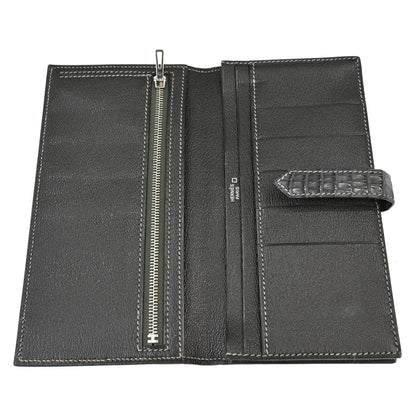 Hermes * Graphite Matt Alligator Bearn Soufre Long Wallet