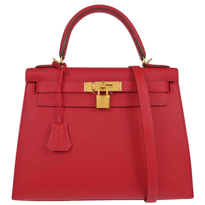 Hermes Rouge Casaque Epsom Kelly 28 Sellier 2way Shoulder Handbag