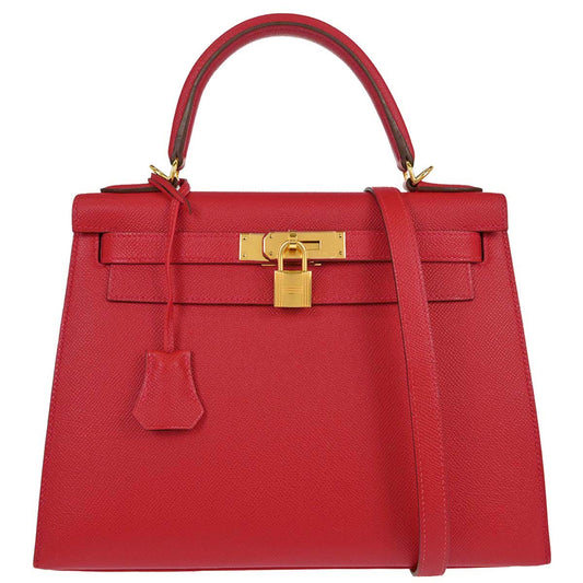 Hermes Rouge Casaque Epsom Kelly 28 Sellier 2way Shoulder Handbag