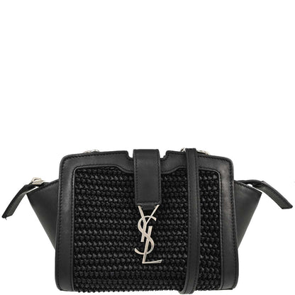 Saint Laurent Black Raffia Calfskin Toy Cabas Shoulder Bag