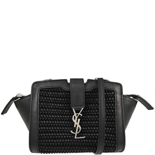 Saint Laurent Black Raffia Calfskin Toy Cabas Shoulder Bag
