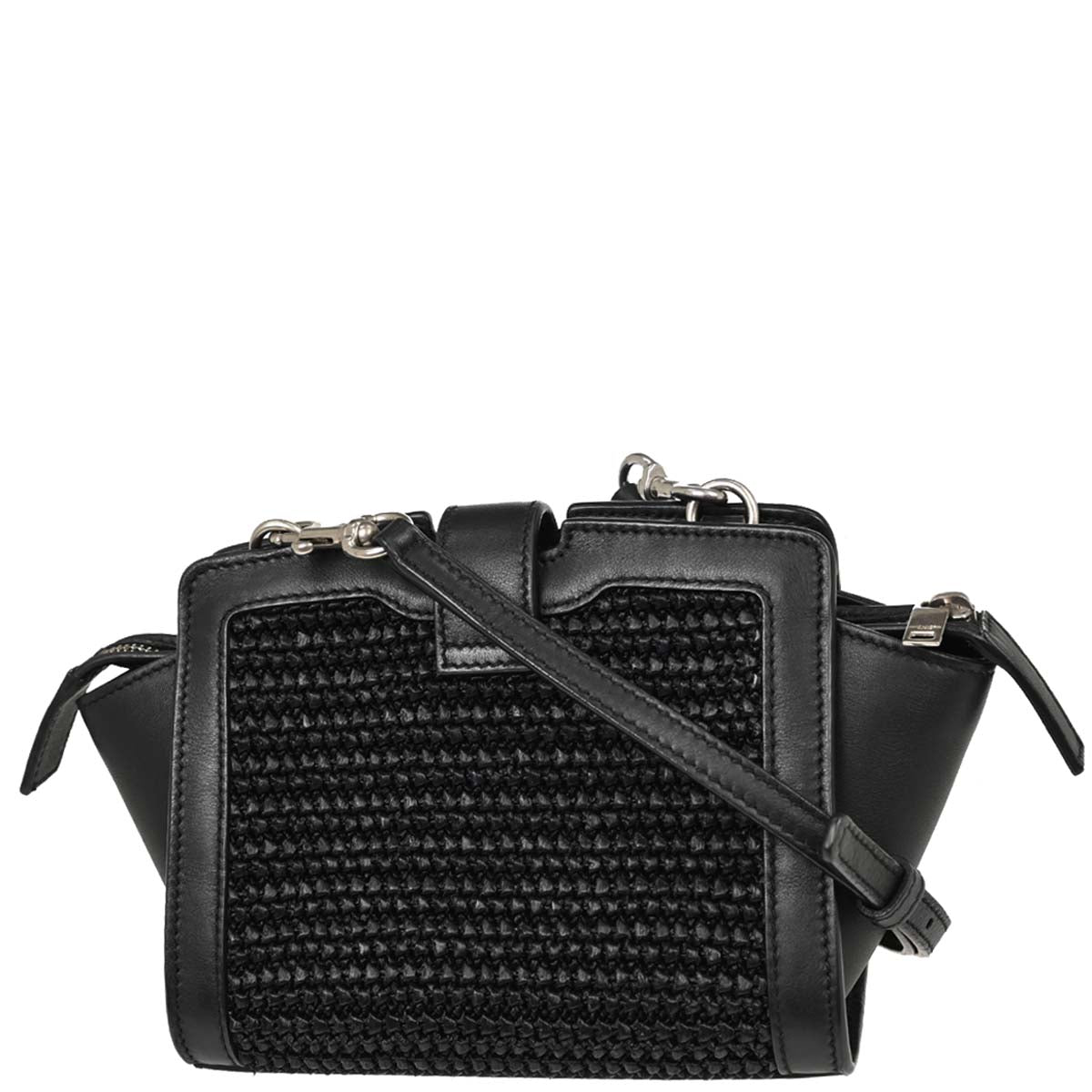 Saint Laurent Black Raffia Calfskin Toy Cabas Shoulder Bag