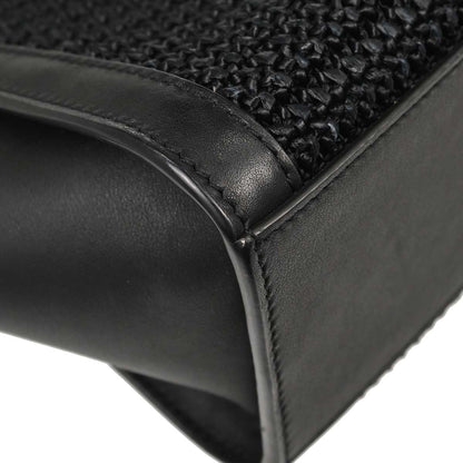 Saint Laurent Black Raffia Calfskin Toy Cabas Shoulder Bag
