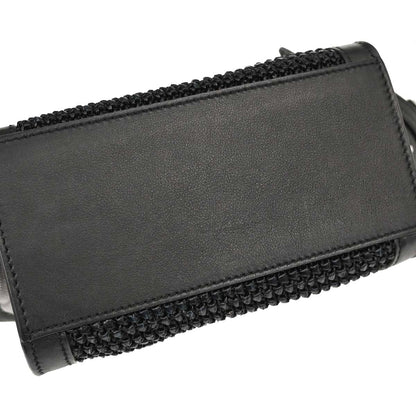 Saint Laurent Black Raffia Calfskin Toy Cabas Shoulder Bag