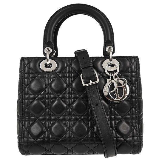 Christian Dior Black Lambskin Lady Dior Cannage 2way Shoulder Handbag