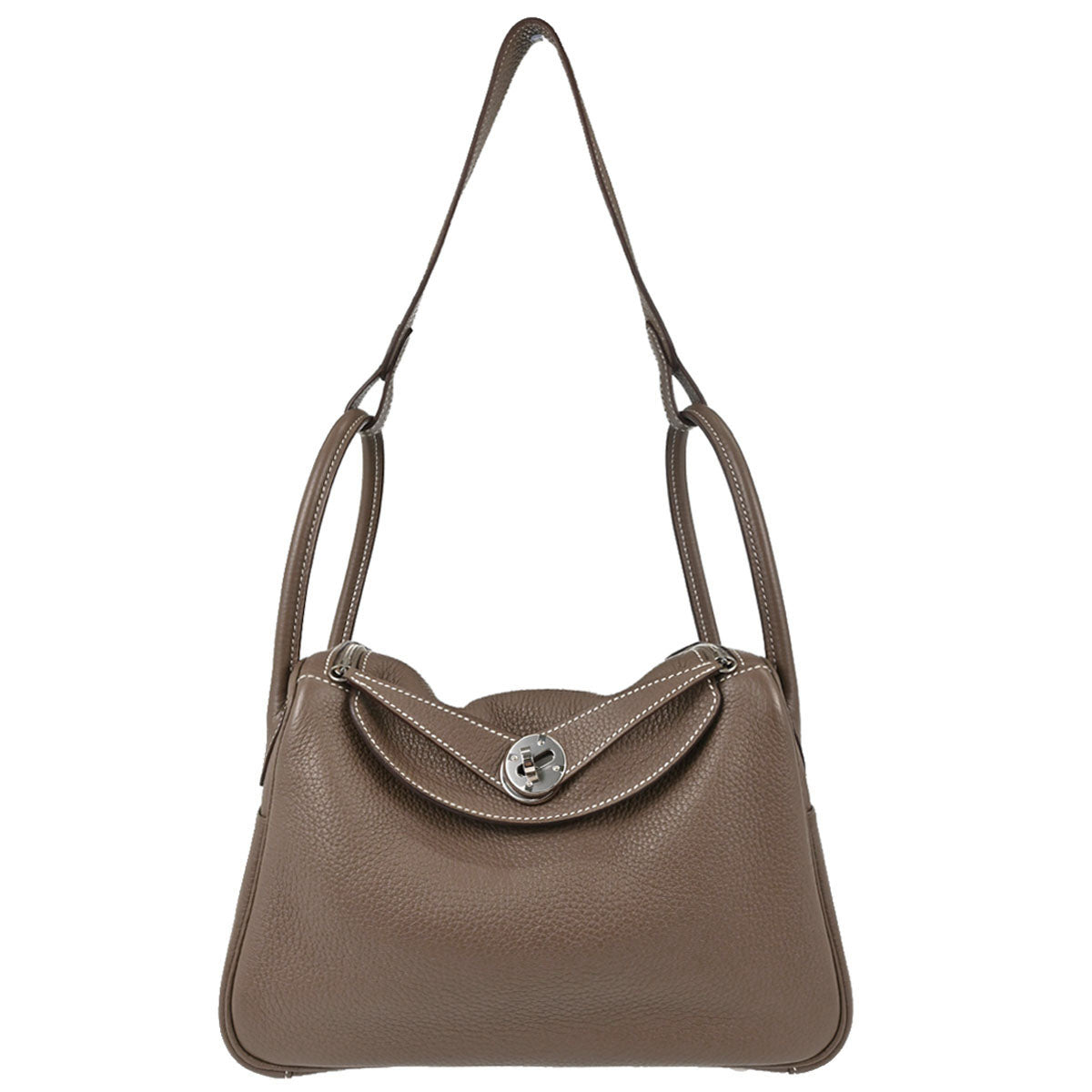 Hermes Etoupe Gray Taurillon Clemence Lindy 26 Shoulder Bag