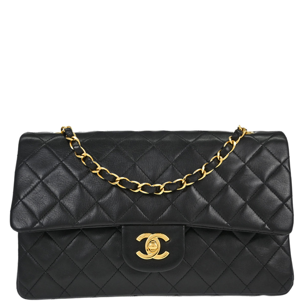 Chanel Black Lambskin Medium Classic Double Flap Shoulder Bag