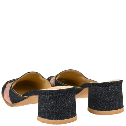 Miu Miu * Indigo Pink Denim Patent Leather Mules Shoes #35 1/2