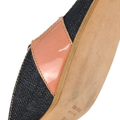 Miu Miu * Indigo Pink Denim Patent Leather Mules Shoes #35 1/2