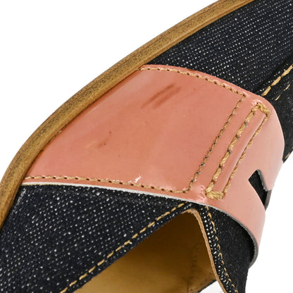 Miu Miu * Indigo Pink Denim Patent Leather Mules Shoes #35 1/2