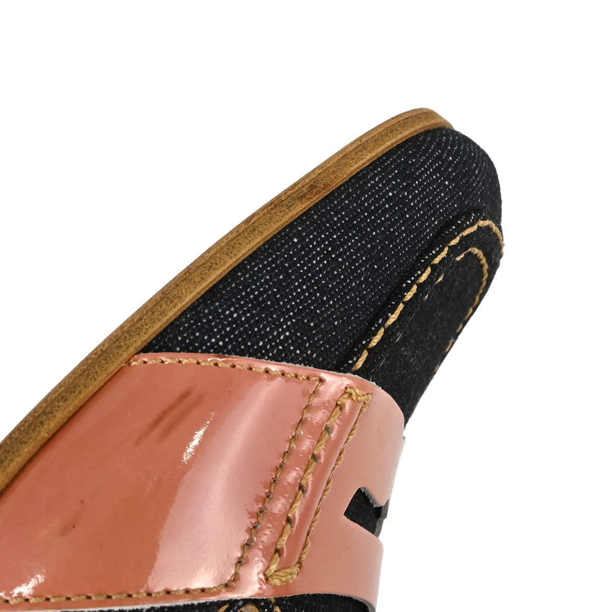Miu Miu * Indigo Pink Denim Patent Leather Mules Shoes #35 1/2