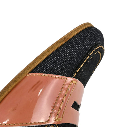 Miu Miu * Indigo Pink Denim Patent Leather Mules Shoes #35 1/2