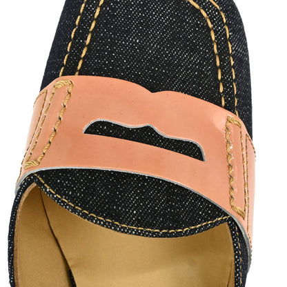 Miu Miu * Indigo Pink Denim Patent Leather Mules Shoes #35 1/2