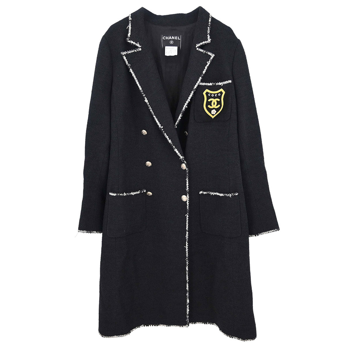 Chanel 2005 Emblem Double Breasted Long Jacket Black #48