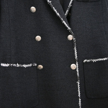 Chanel 2005 Emblem Double Breasted Long Jacket Black #48