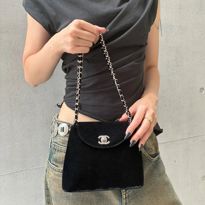 Chanel 1996-1997 Black Velvet Chain Handbag